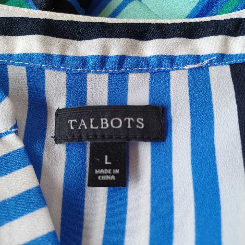 Talbots Blouse Stripe Roll Tab Sleeve Tunic Length Size Large - Picture 4 of 16